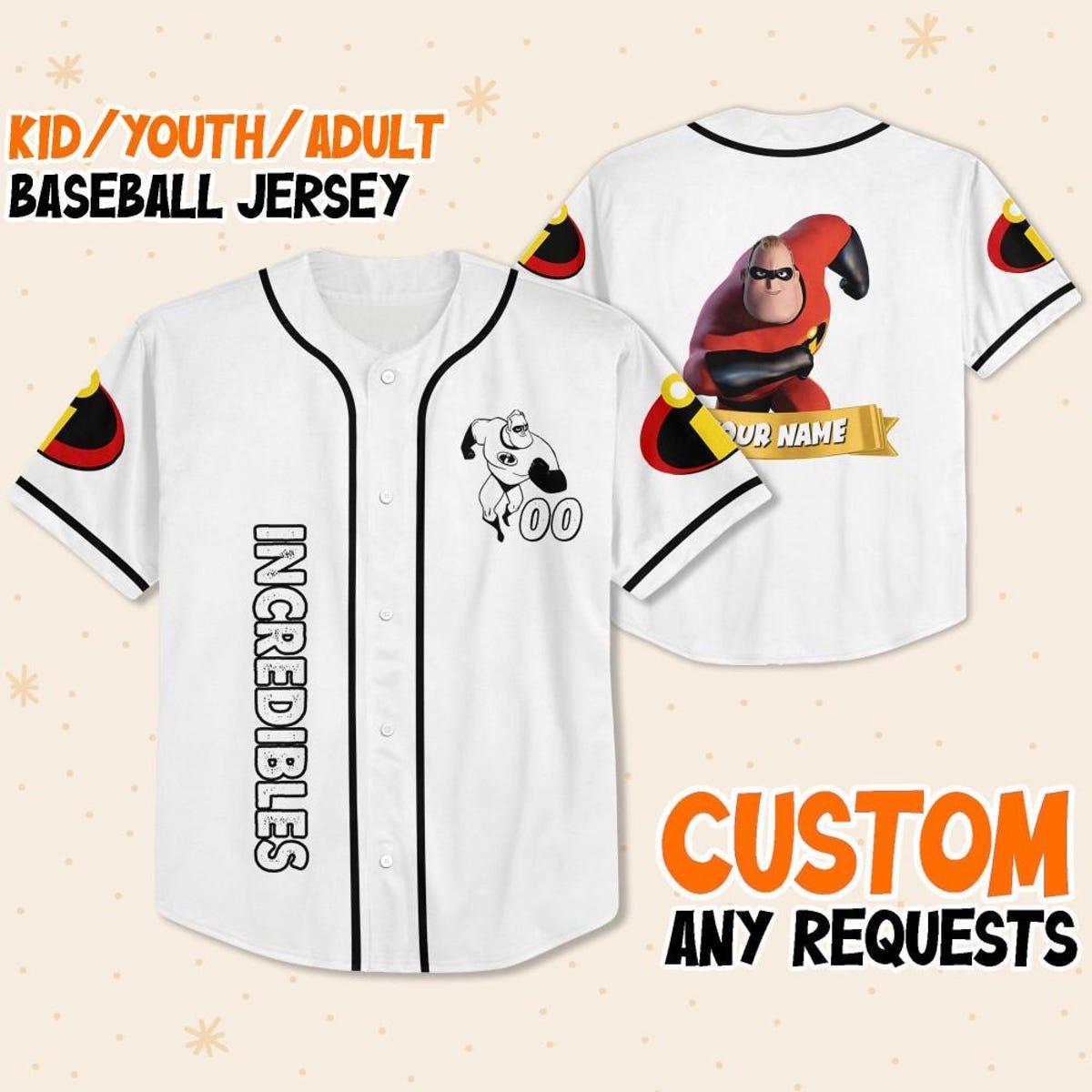 Personalize Disney Incredibles Hero Bob White Black Baseball Jersey 1