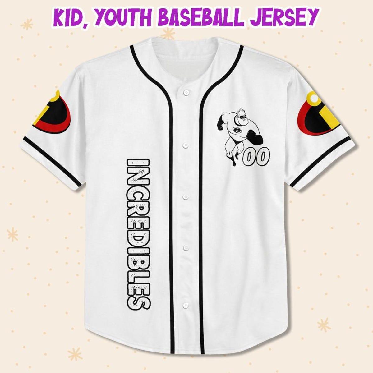 Personalize Disney Incredibles Hero Bob White Black Baseball Jersey 2