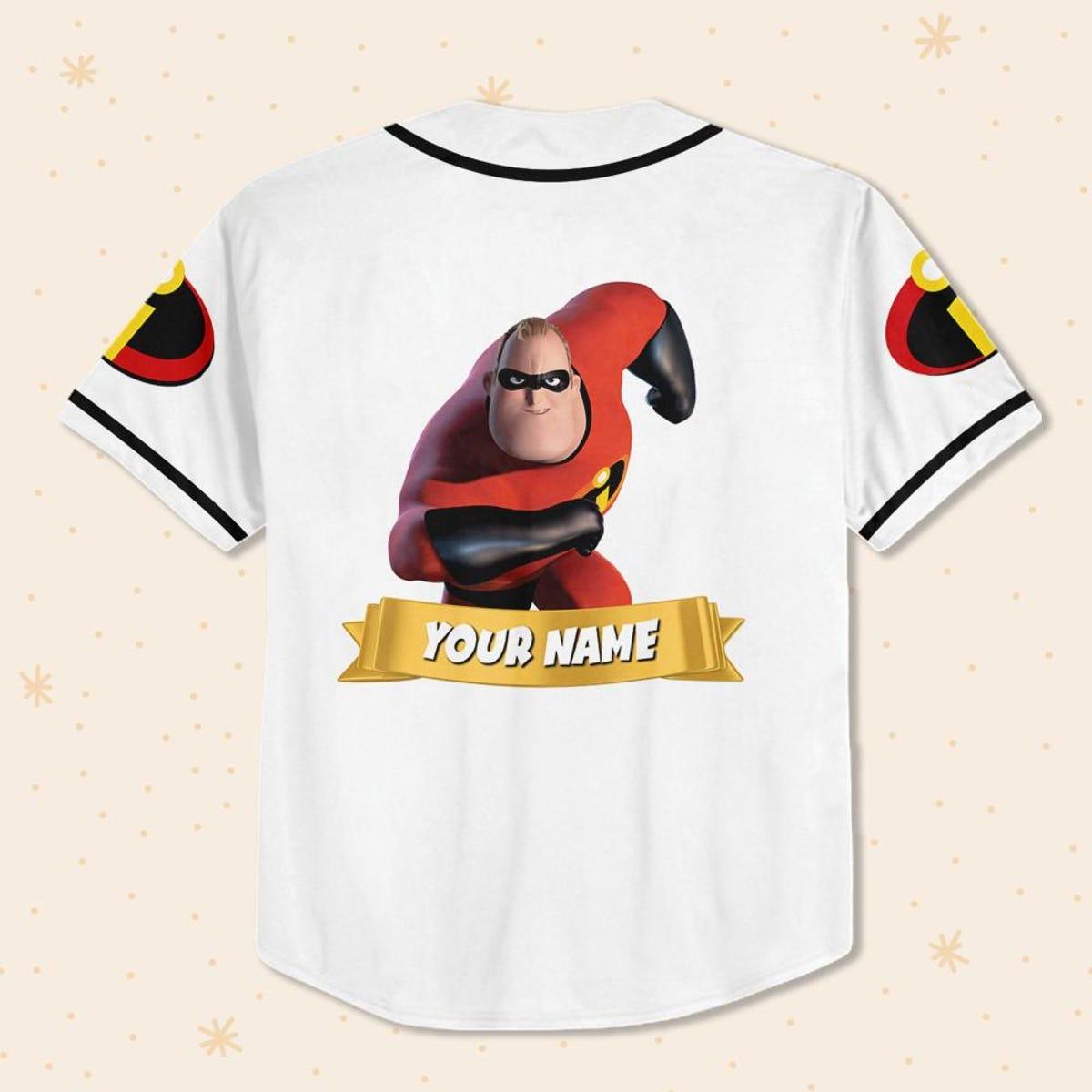 Personalize Disney Incredibles Hero Bob White Black Baseball Jersey 3