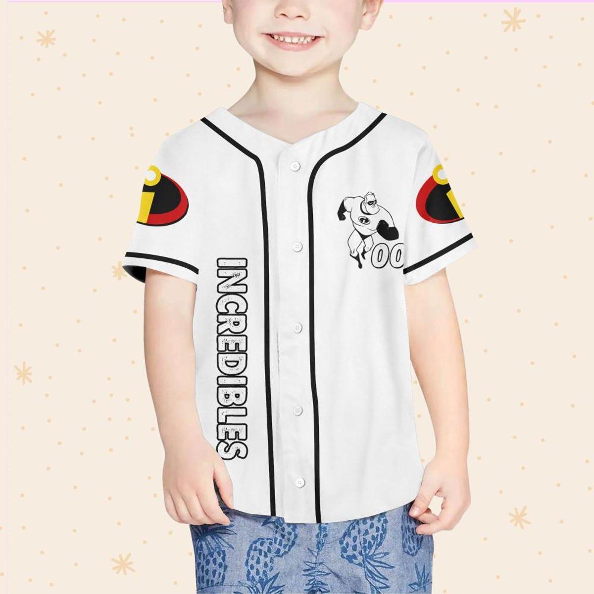 Personalize Disney Incredibles Hero Bob White Black Baseball Jersey 4