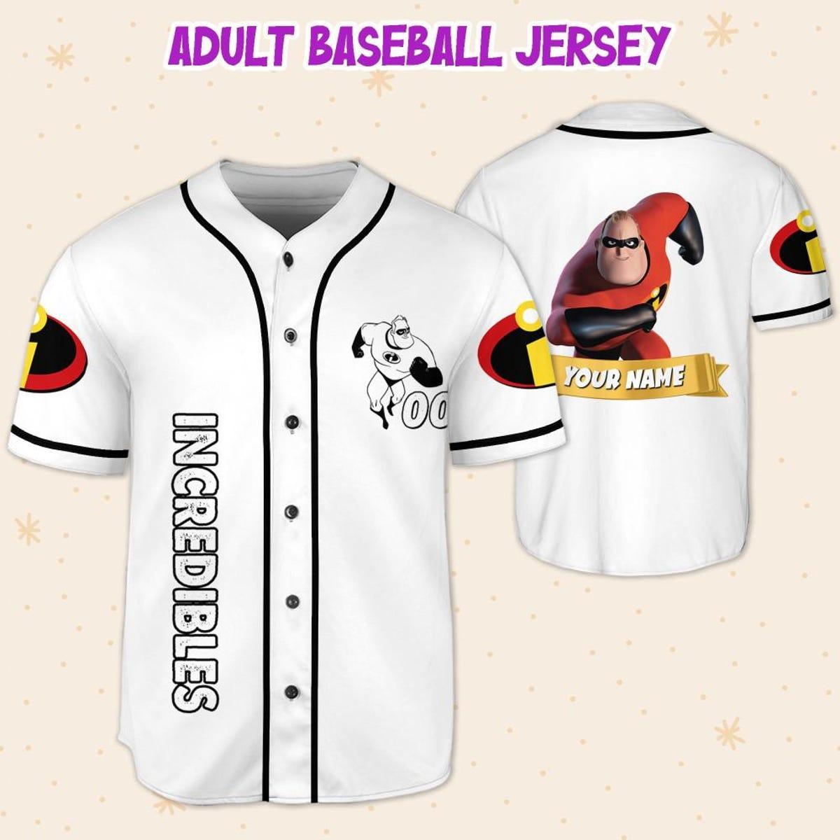 Personalize Disney Incredibles Hero Bob White Black Baseball Jersey 5