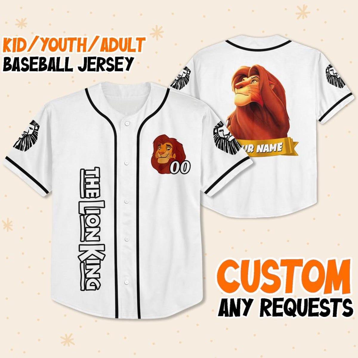 Personalize Disney Lion King Simba Strong White Black Baseball Jersey 1