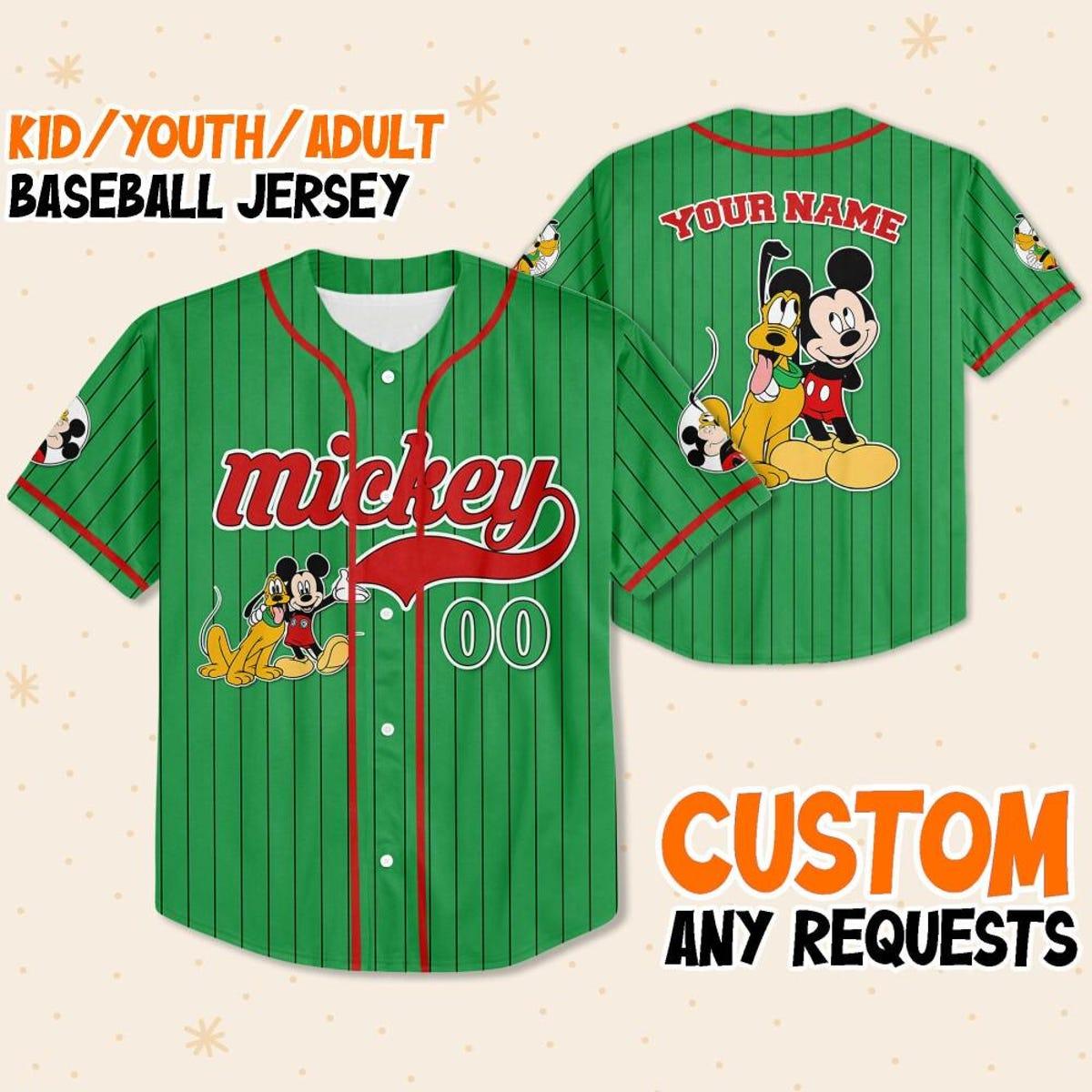 Personalize Disney Mickey Mouse And Pluto Green Red Jersey Baseball Jersey 1