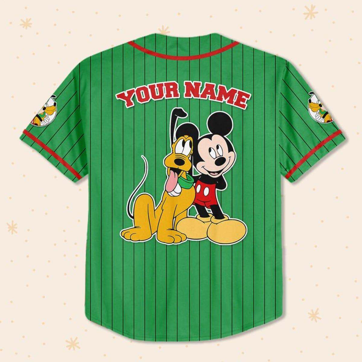 Personalize Disney Mickey Mouse And Pluto Green Red Jersey Baseball Jersey 3