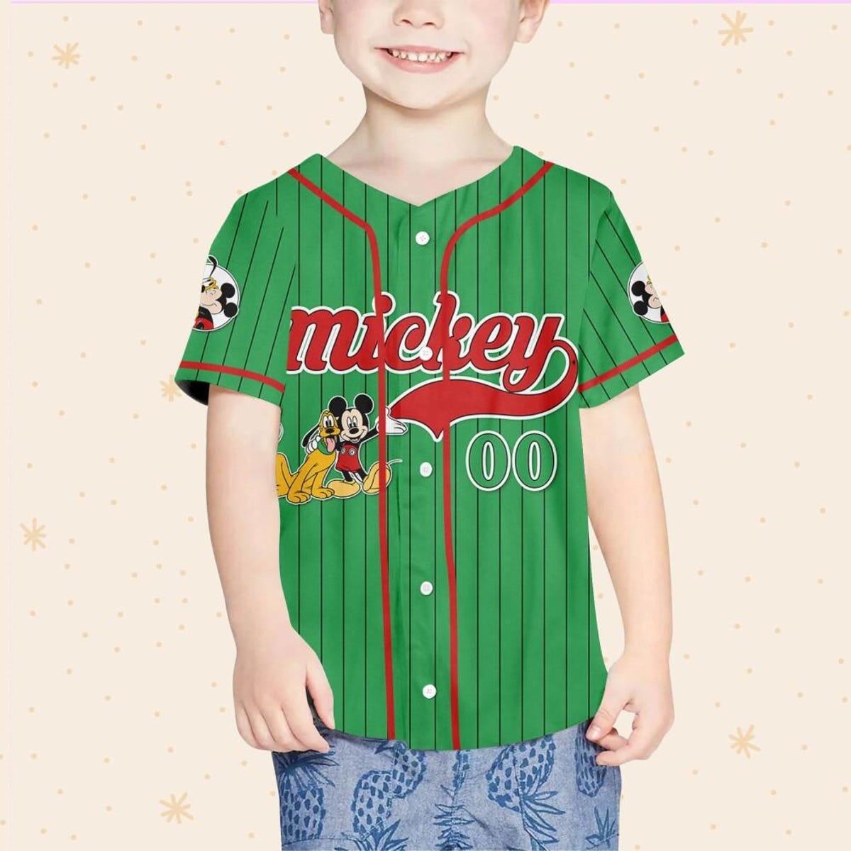 Personalize Disney Mickey Mouse And Pluto Green Red Jersey Baseball Jersey 4