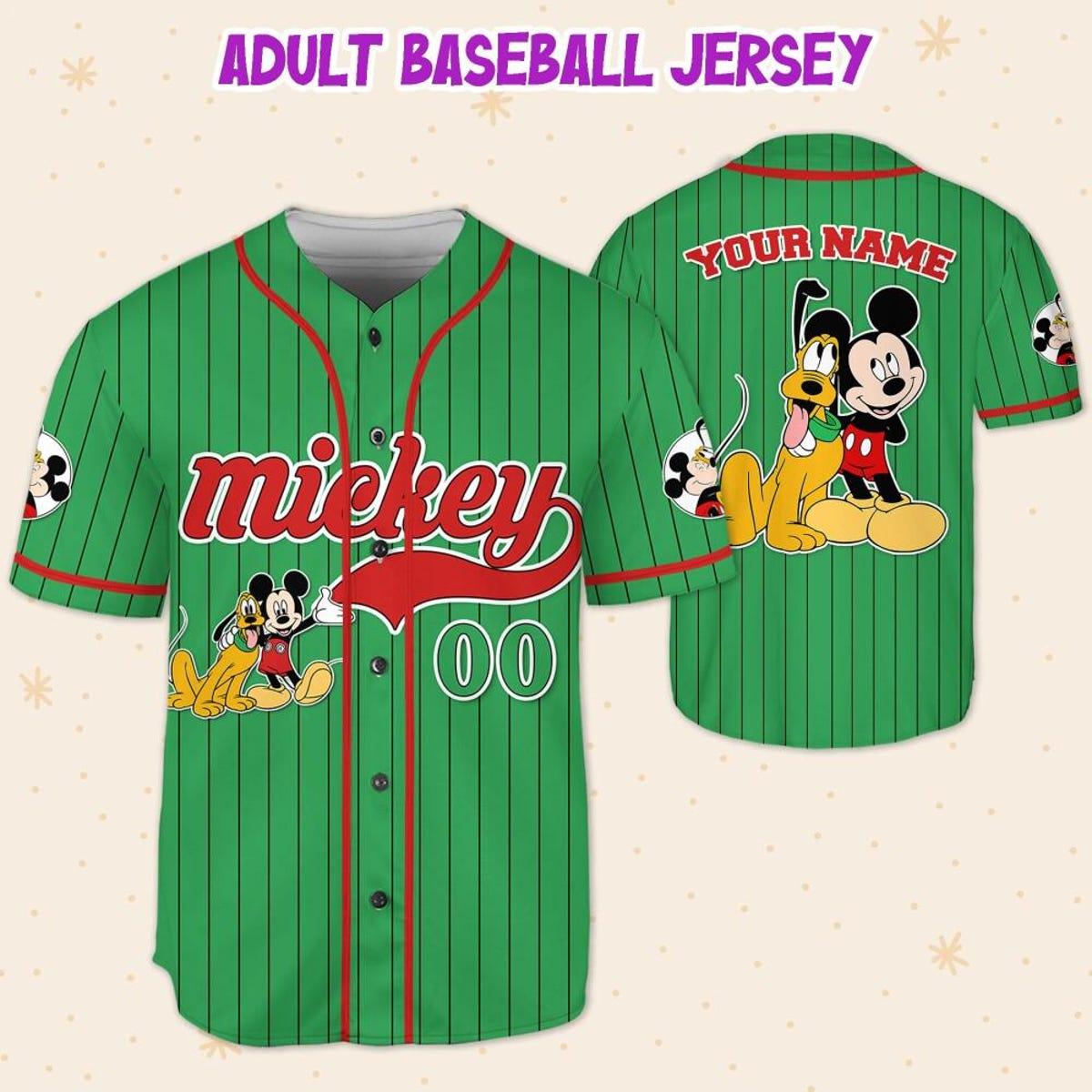 Personalize Disney Mickey Mouse And Pluto Green Red Jersey Baseball Jersey 5