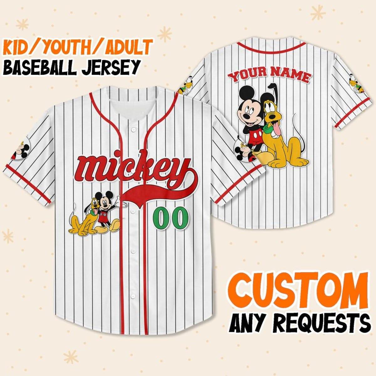 Personalize Disney Mickey Mouse And Pluto White Red Baseball Jersey 1