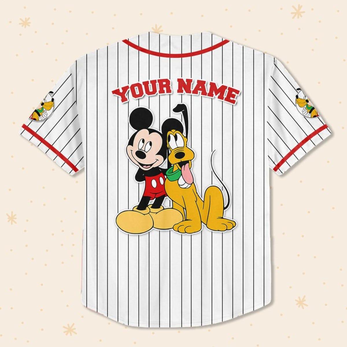 Personalize Disney Mickey Mouse And Pluto White Red Baseball Jersey 3