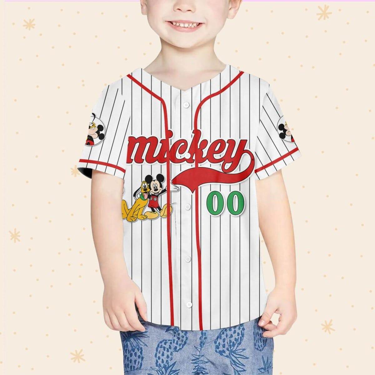 Personalize Disney Mickey Mouse And Pluto White Red Baseball Jersey 4