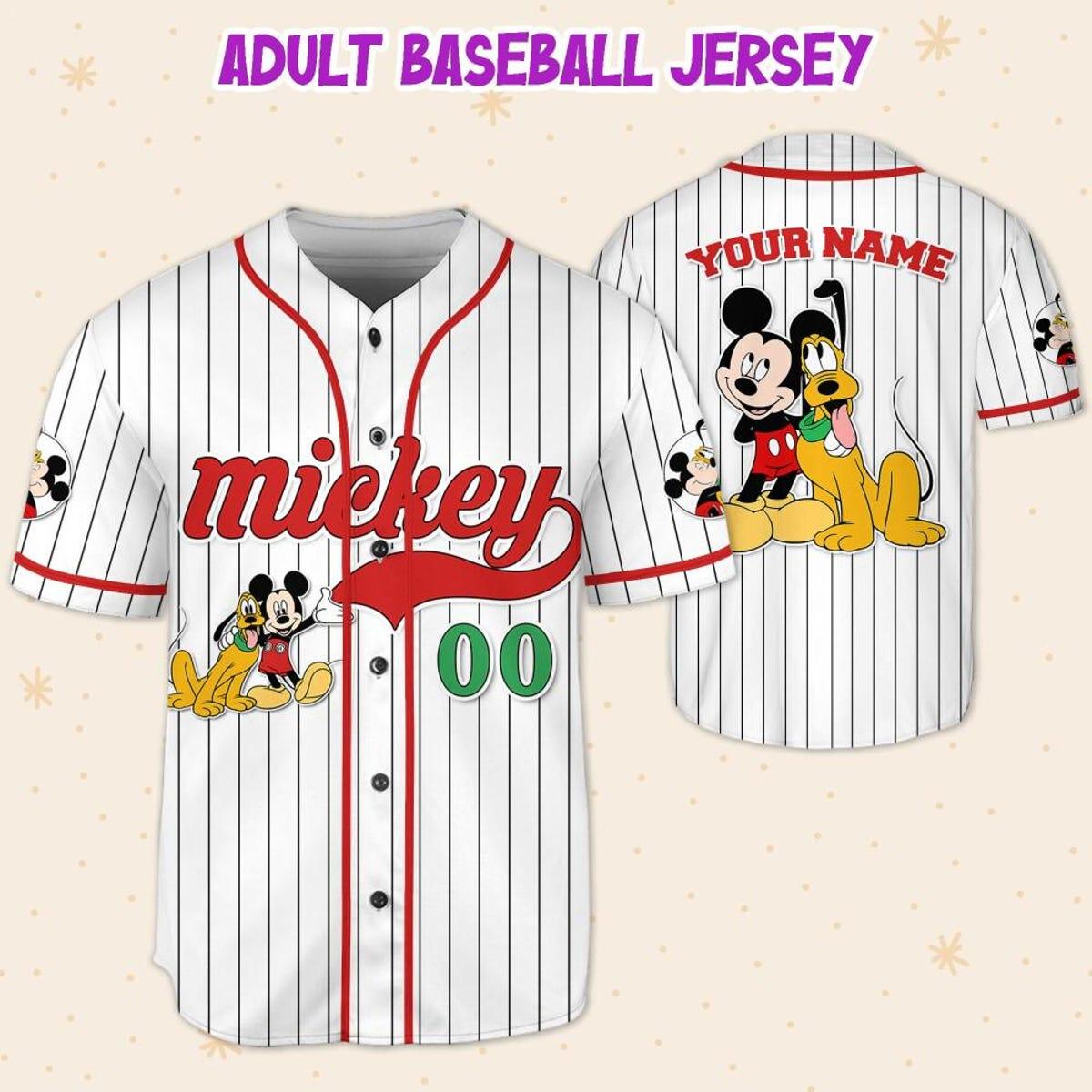 Personalize Disney Mickey Mouse And Pluto White Red Baseball Jersey 5