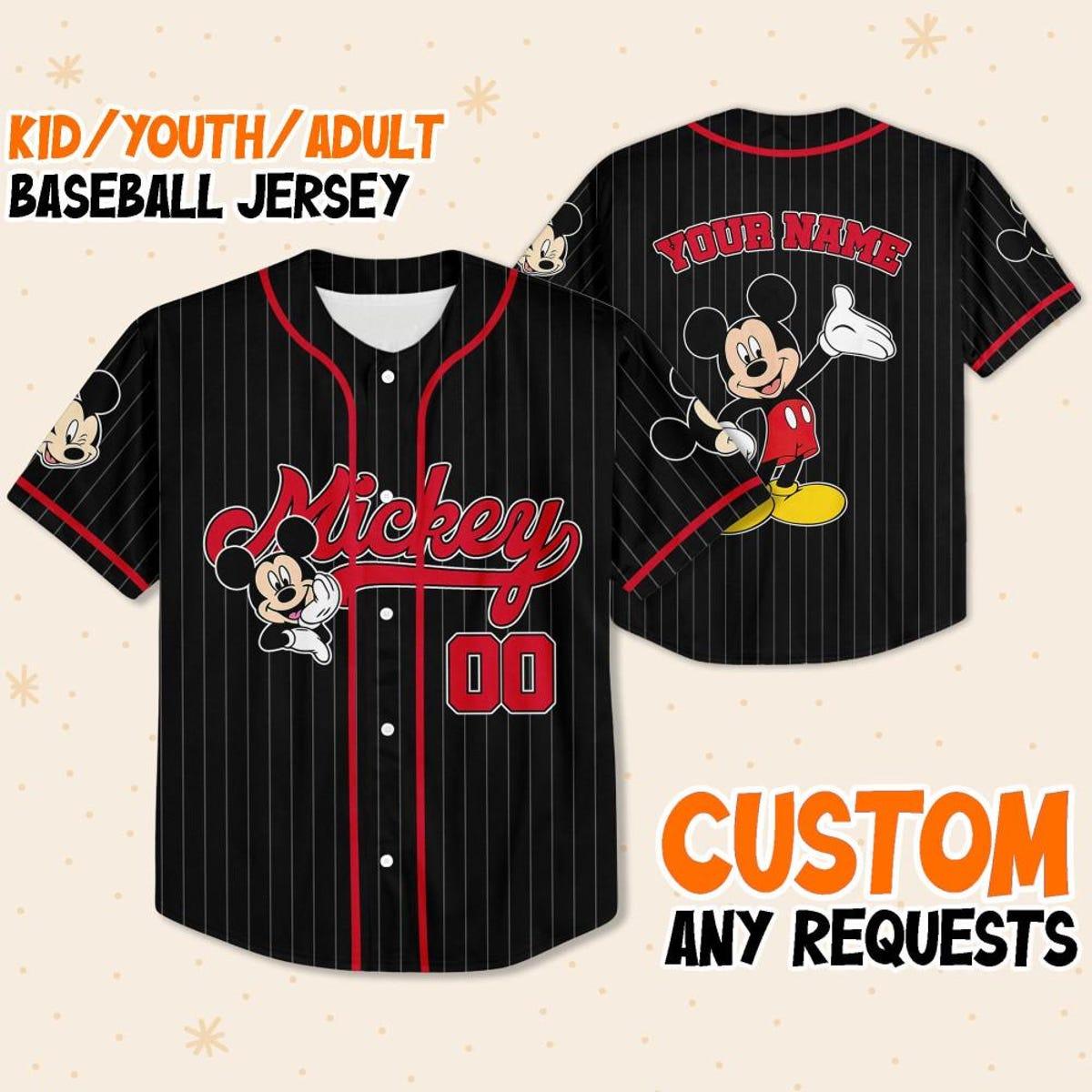 Personalize Disney Mickey Mouse Cute Striped Baseball Jersey 1