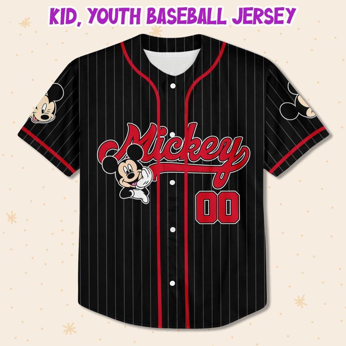 Personalize Disney Mickey Mouse Cute Striped Baseball Jersey 2