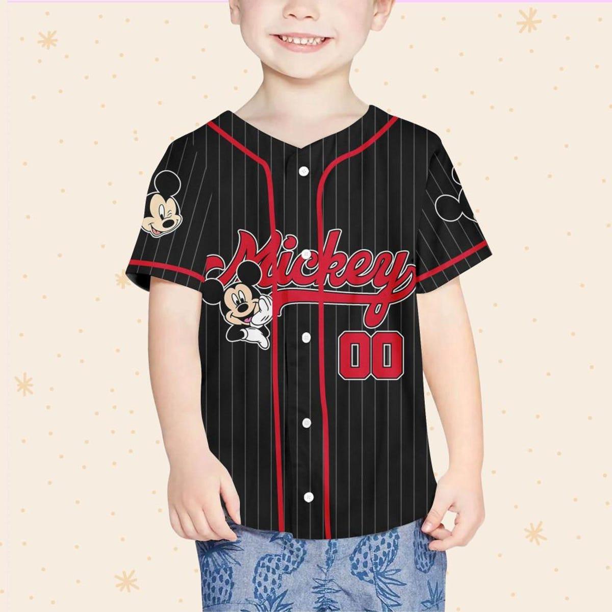 Personalize Disney Mickey Mouse Cute Striped Baseball Jersey 4