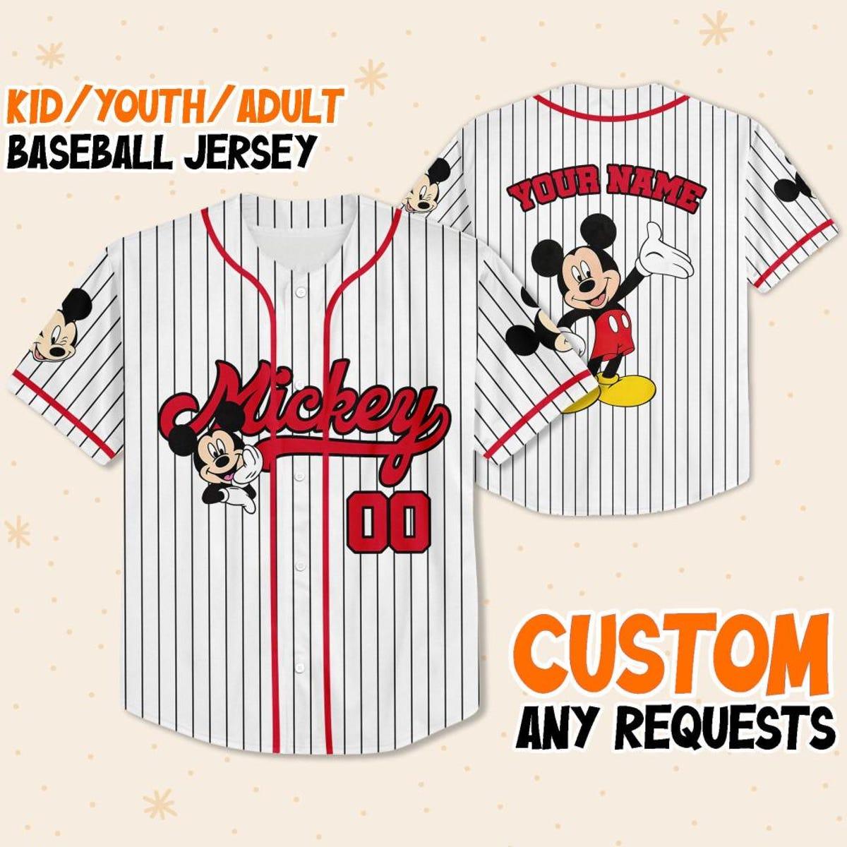 Personalize Disney Mickey Mouse Cute Striped White Baseball Jersey 1