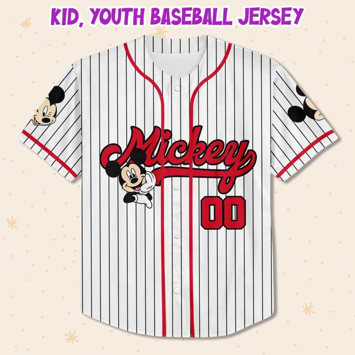 Personalize Disney Mickey Mouse Cute Striped White Baseball Jersey 2