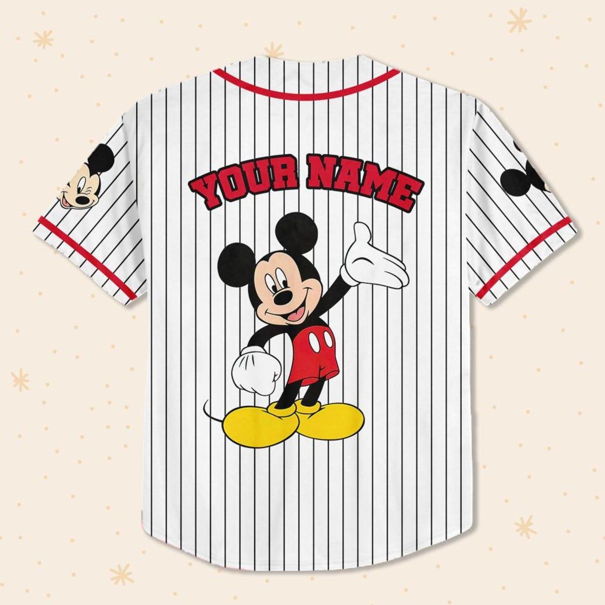 Personalize Disney Mickey Mouse Cute Striped White Baseball Jersey 3