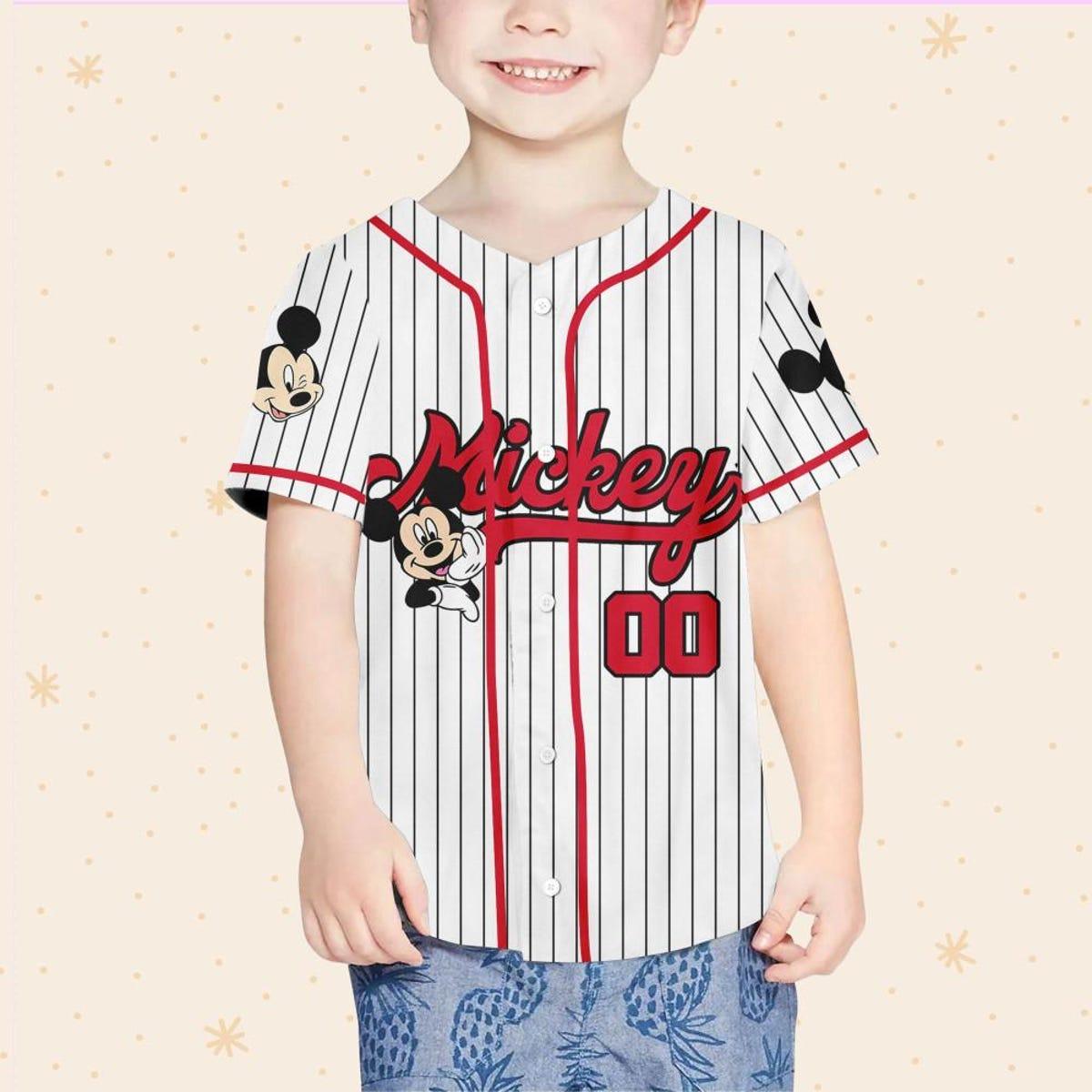 Personalize Disney Mickey Mouse Cute Striped White Baseball Jersey 4