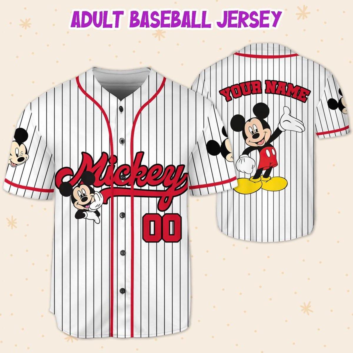 Personalize Disney Mickey Mouse Cute Striped White Baseball Jersey 5