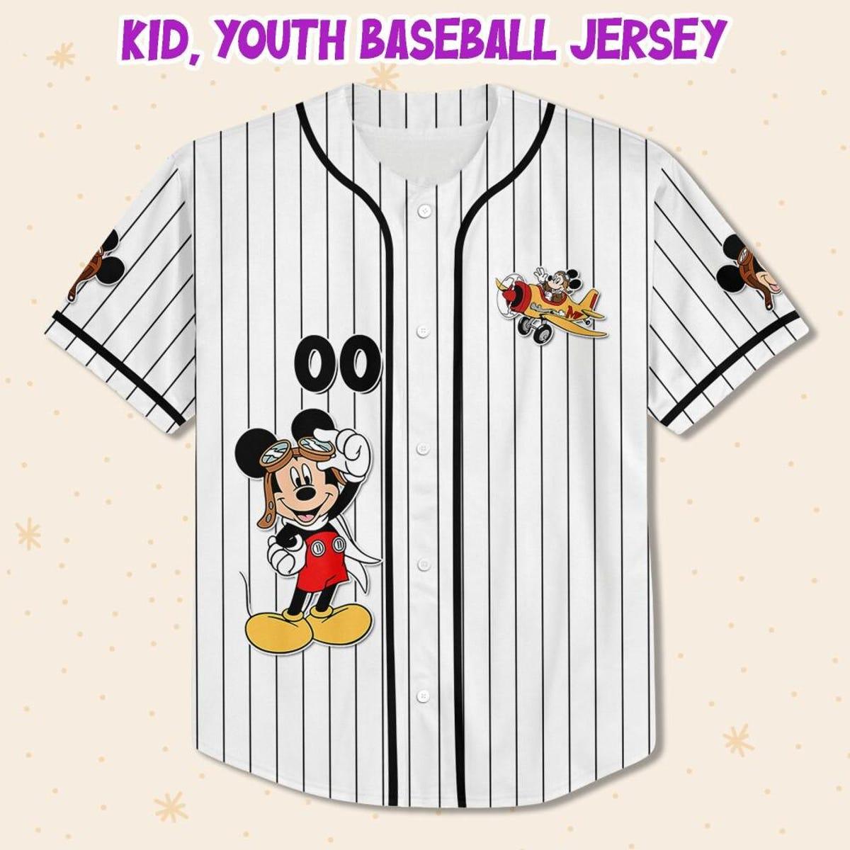 Personalize Disney Mickey Mouse Fly A Plane White Black Baseball Jersey 2