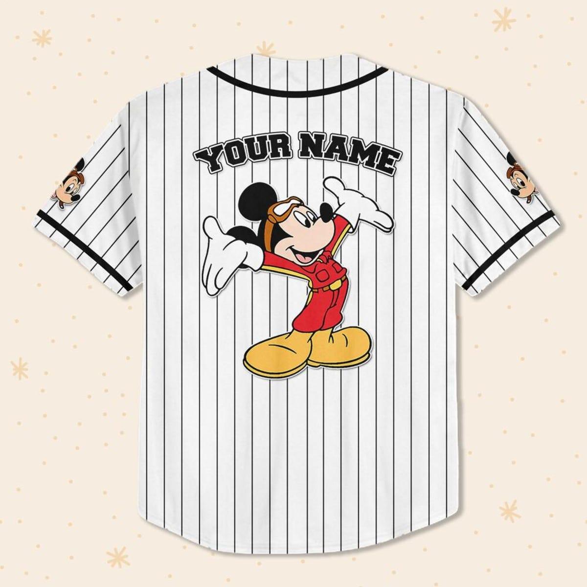 Personalize Disney Mickey Mouse Fly A Plane White Black Baseball Jersey 3