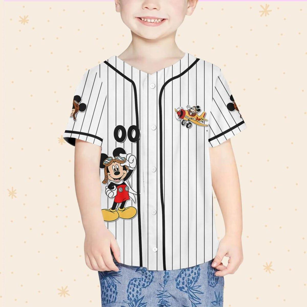 Personalize Disney Mickey Mouse Fly A Plane White Black Baseball Jersey 4