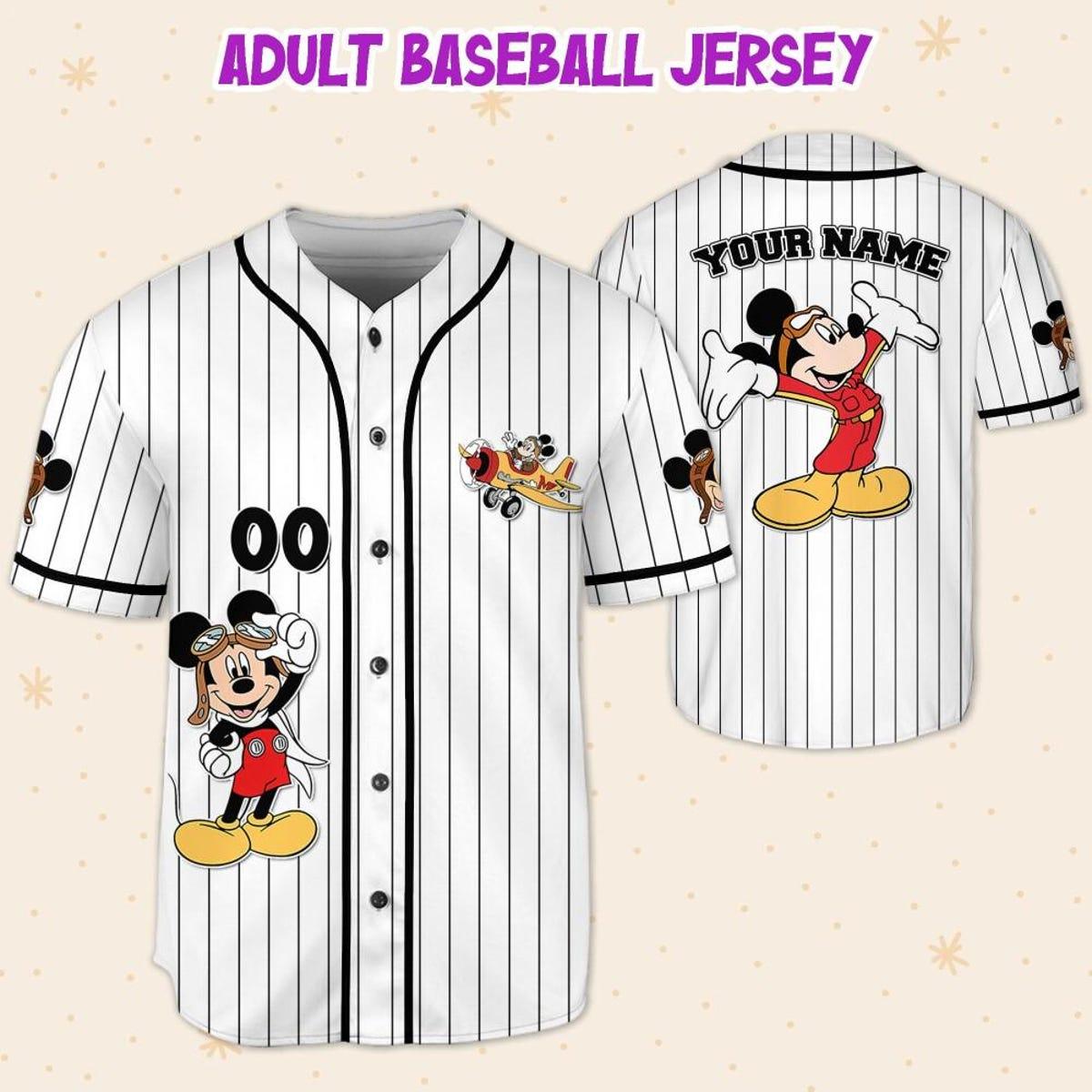 Personalize Disney Mickey Mouse Fly A Plane White Black Baseball Jersey 5