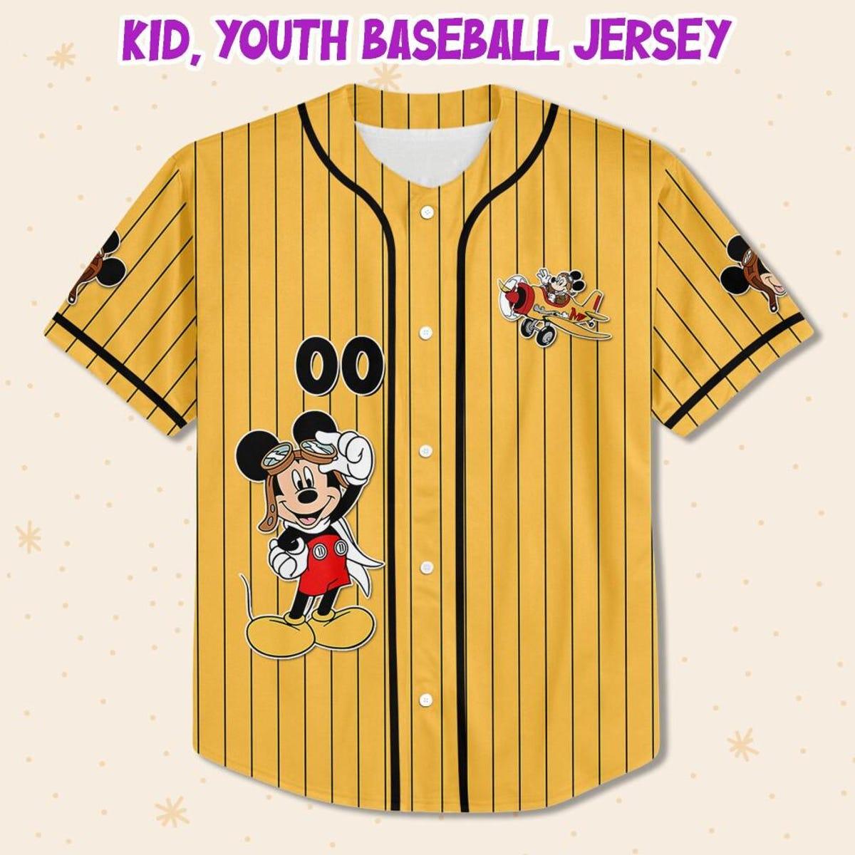 Personalize Disney Mickey Mouse Fly A Plane Yellow Black Baseball Jersey 2