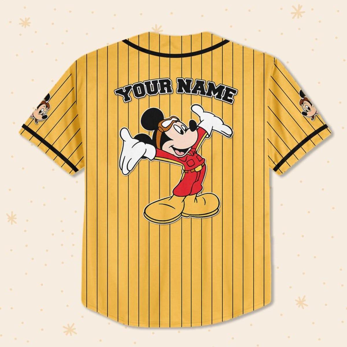 Personalize Disney Mickey Mouse Fly A Plane Yellow Black Baseball Jersey 3