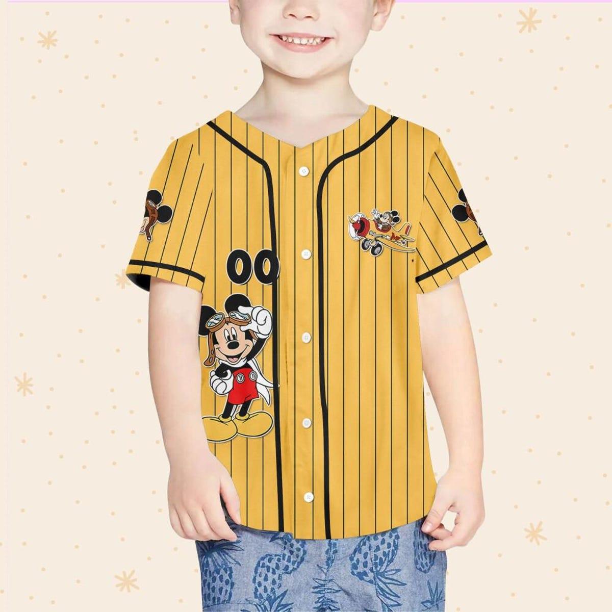 Personalize Disney Mickey Mouse Fly A Plane Yellow Black Baseball Jersey 4