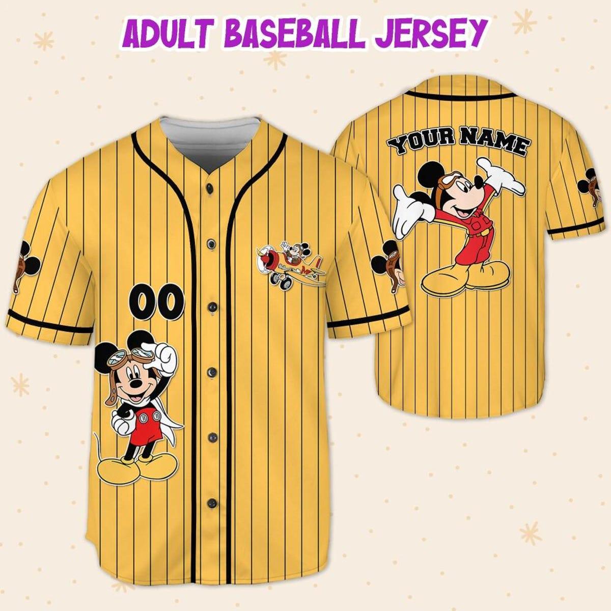 Personalize Disney Mickey Mouse Fly A Plane Yellow Black Baseball Jersey 5