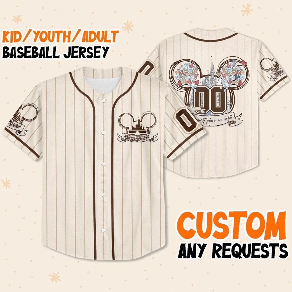 Personalize Disney Mickey Mouse Happiest Place On Earth Baseball Jersey 1