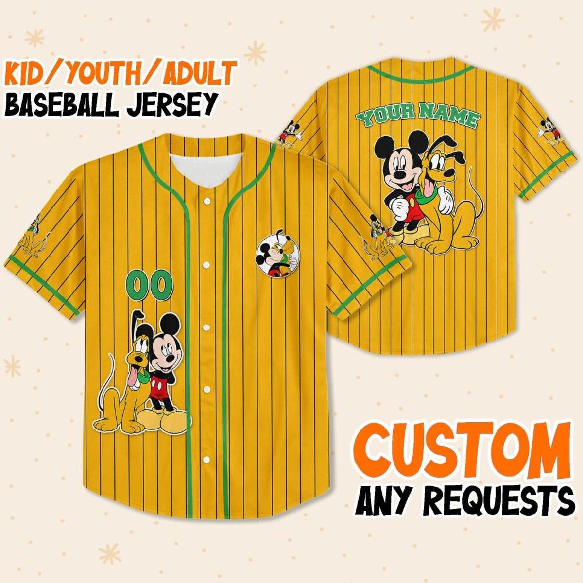 Personalize Disney Mickey Mouse Play With Pluto White Green Baseball Jersey 1