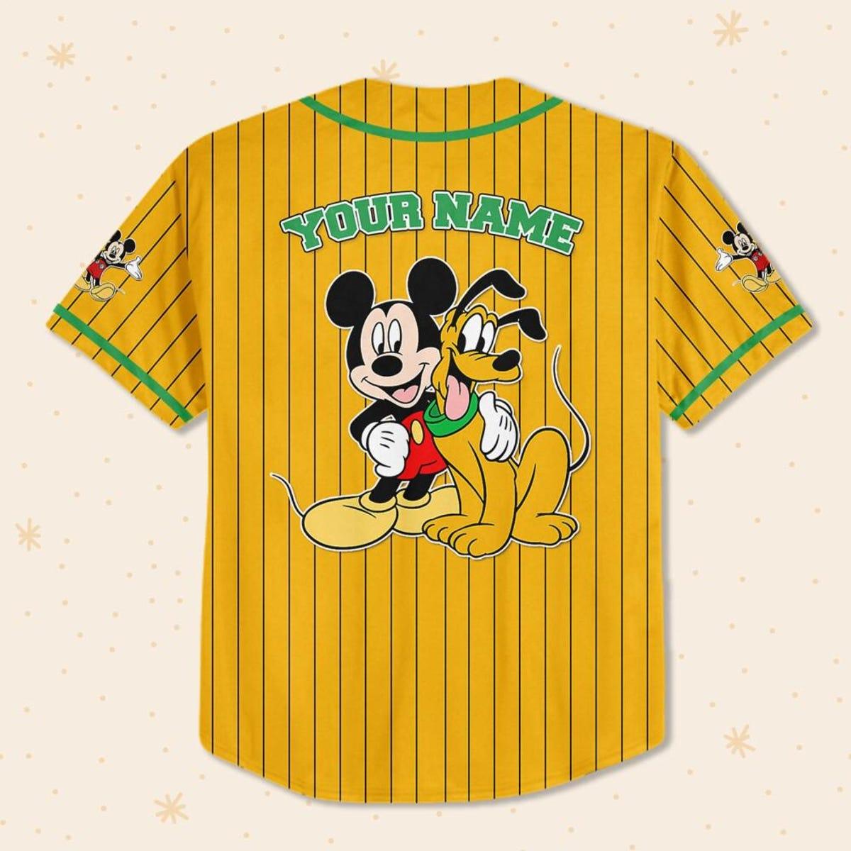 Personalize Disney Mickey Mouse Play With Pluto White Green Baseball Jersey 3