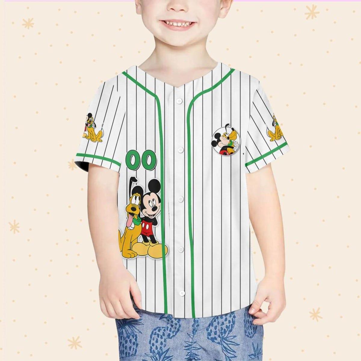 Personalize Disney Mickey Mouse Play With Pluto White Green Baseball Jersey 4