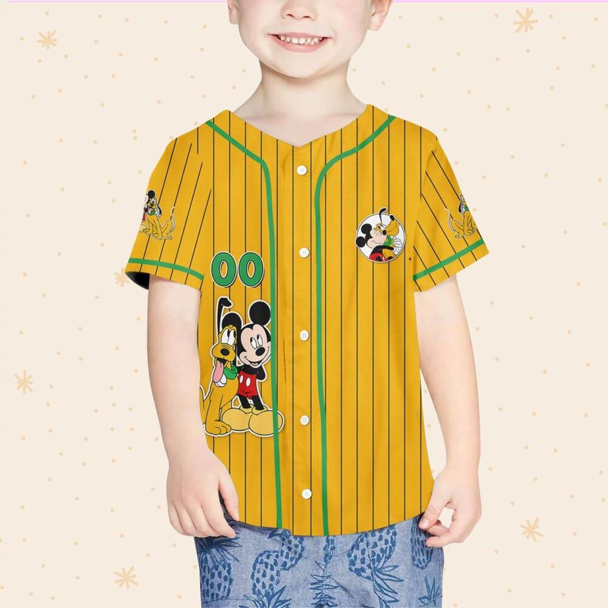 Personalize Disney Mickey Mouse Play With Pluto White Green Baseball Jersey 4