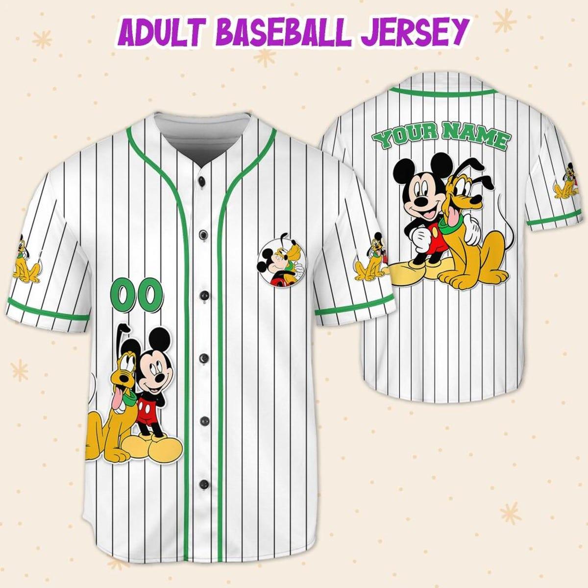 Personalize Disney Mickey Mouse Play With Pluto White Green Baseball Jersey 5