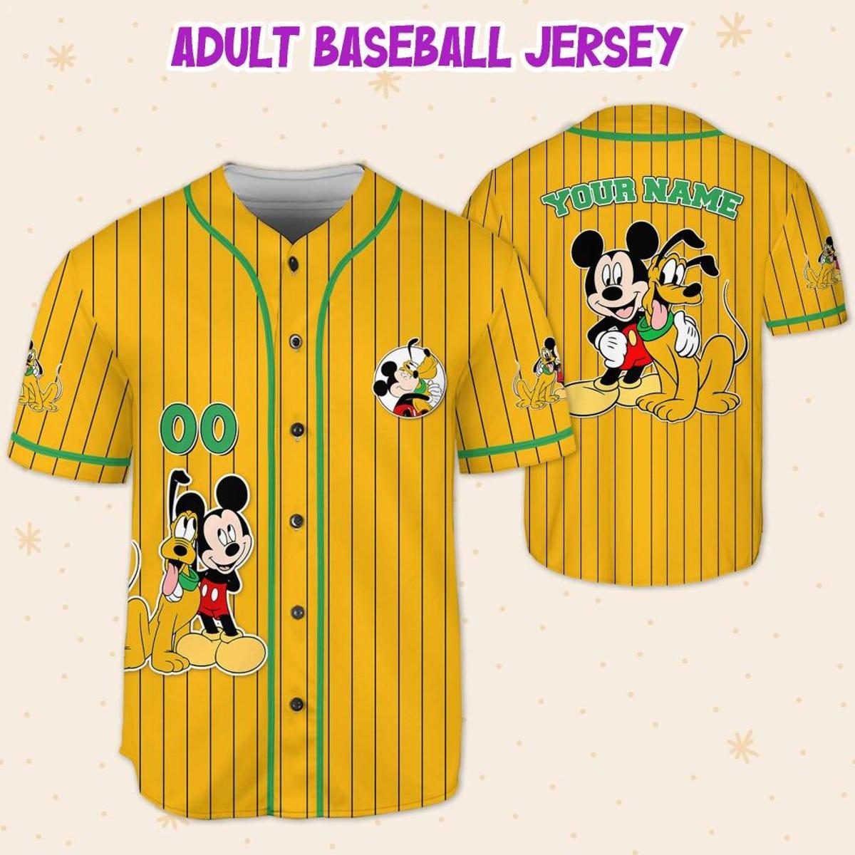 Personalize Disney Mickey Mouse Play With Pluto White Green Baseball Jersey 5