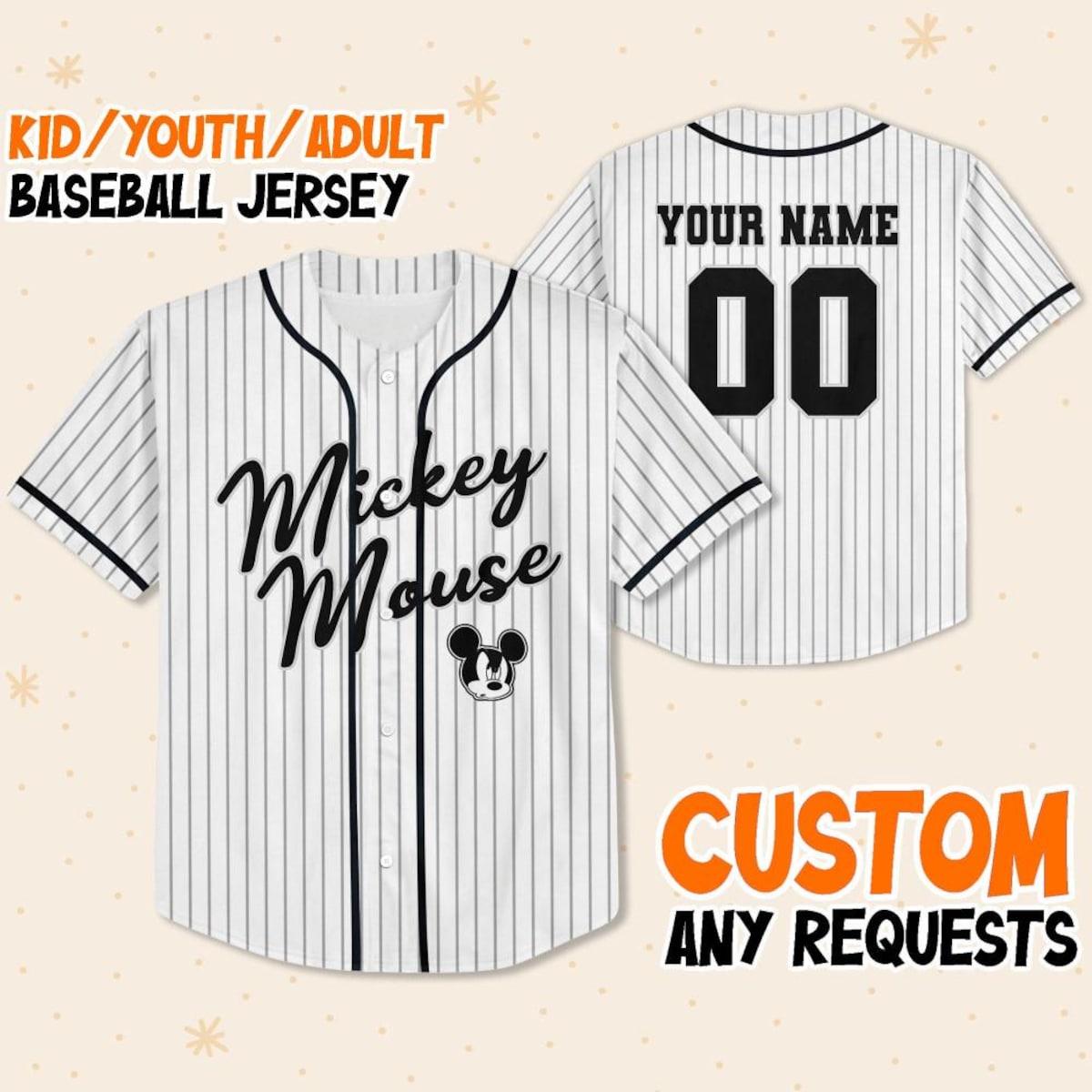 Personalize Disney Mickey Mouse Sample Striped White Baseball Jersey 1