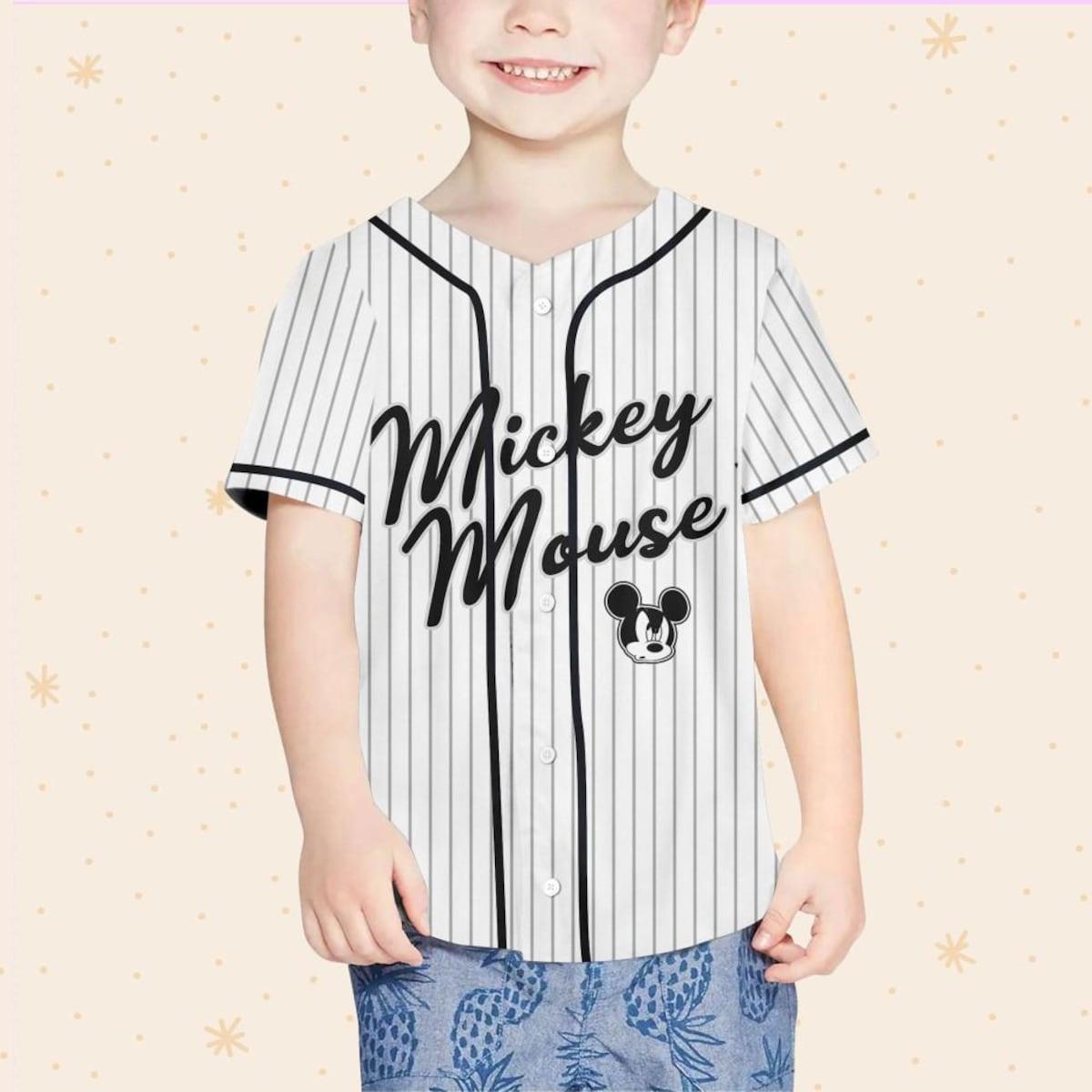 Personalize Disney Mickey Mouse Sample Striped White Baseball Jersey 4