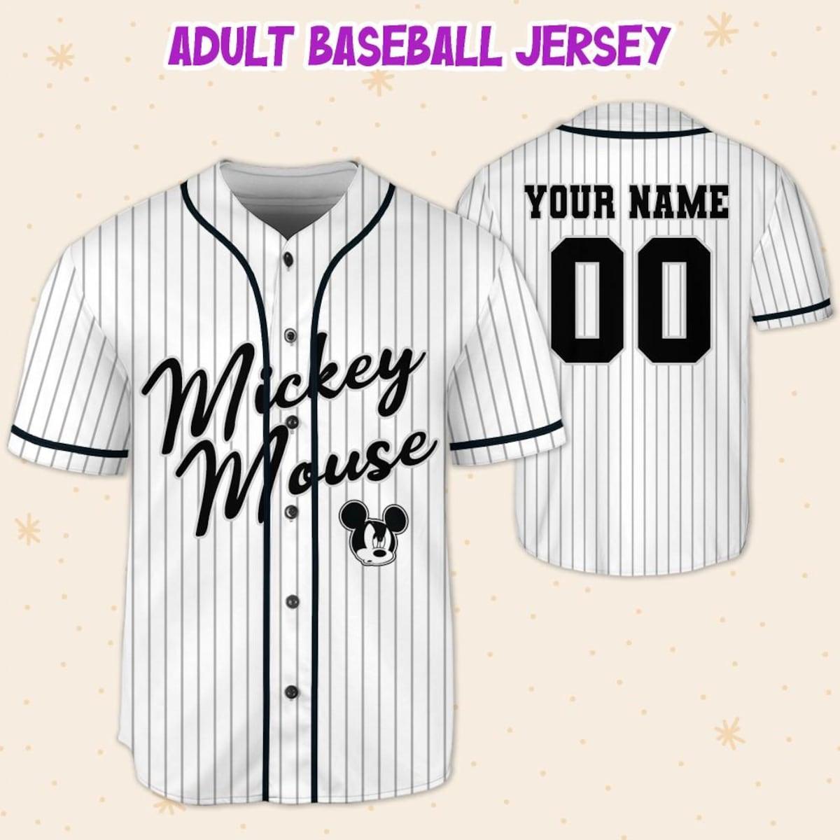 Personalize Disney Mickey Mouse Sample Striped White Baseball Jersey 5