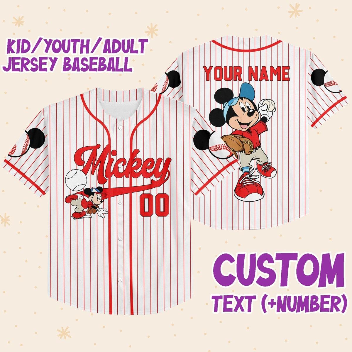 Personalize Disney Mickey Play Baseball Red Custom Baseball Jersey 1