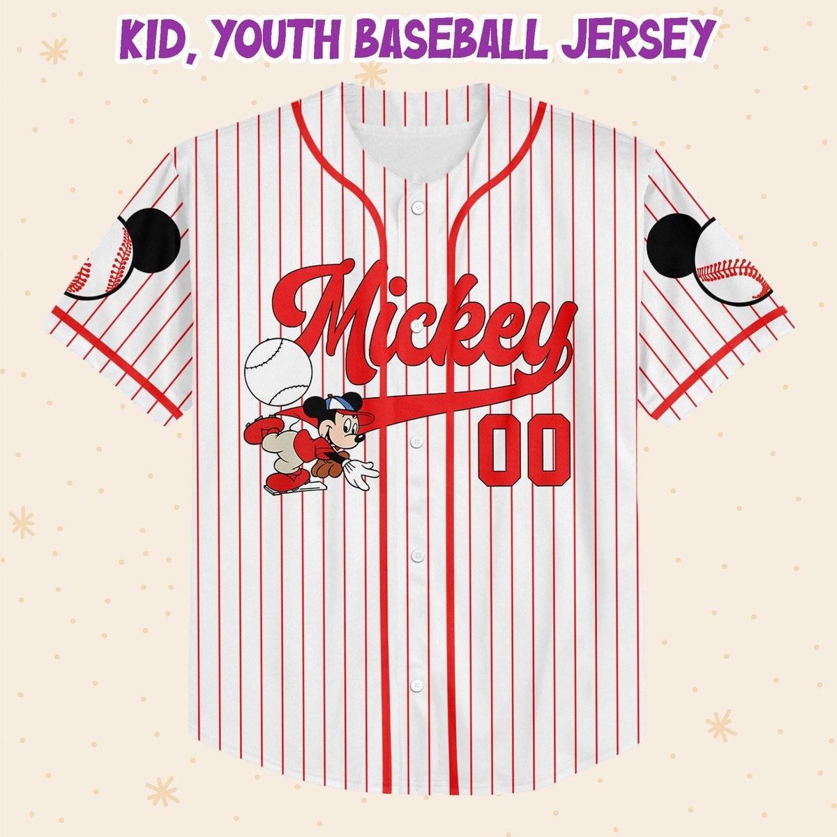 Personalize Disney Mickey Play Baseball Red Custom Baseball Jersey 2