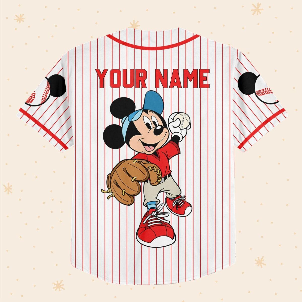 Personalize Disney Mickey Play Baseball Red Custom Baseball Jersey 3