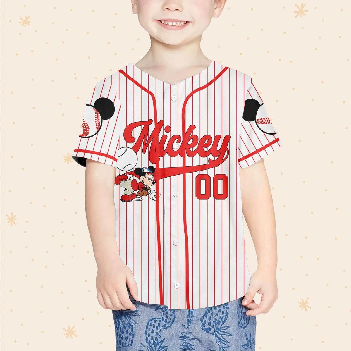 Personalize Disney Mickey Play Baseball Red Custom Baseball Jersey 4