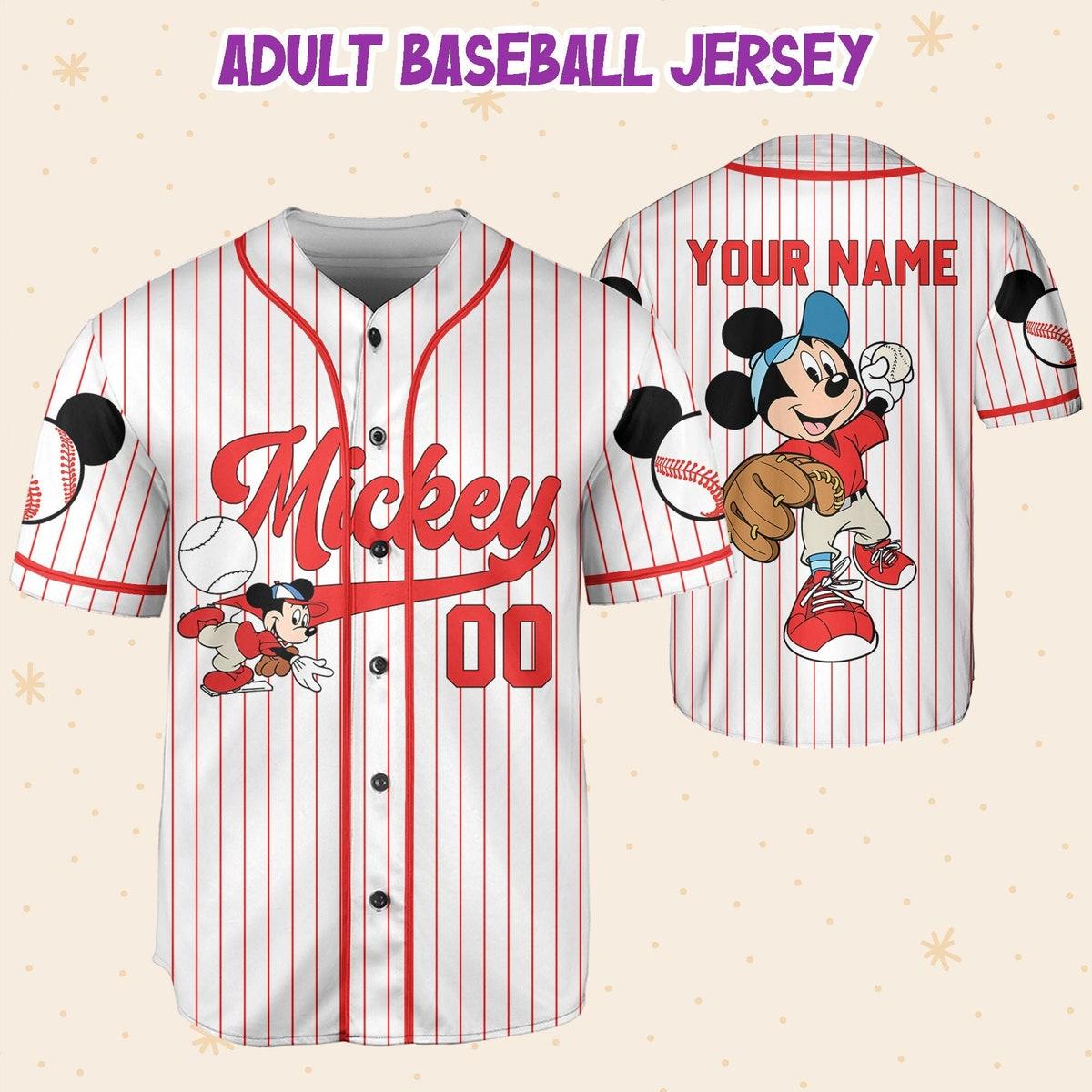 Personalize Disney Mickey Play Baseball Red Custom Baseball Jersey 5