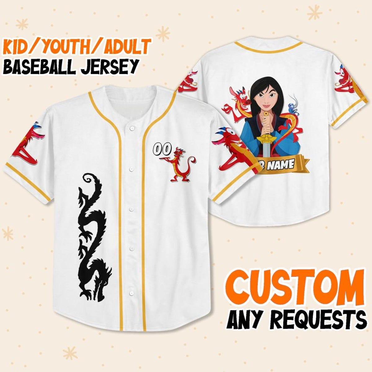 Personalize Disney Mulan Princess White Black Baseball Jersey 1