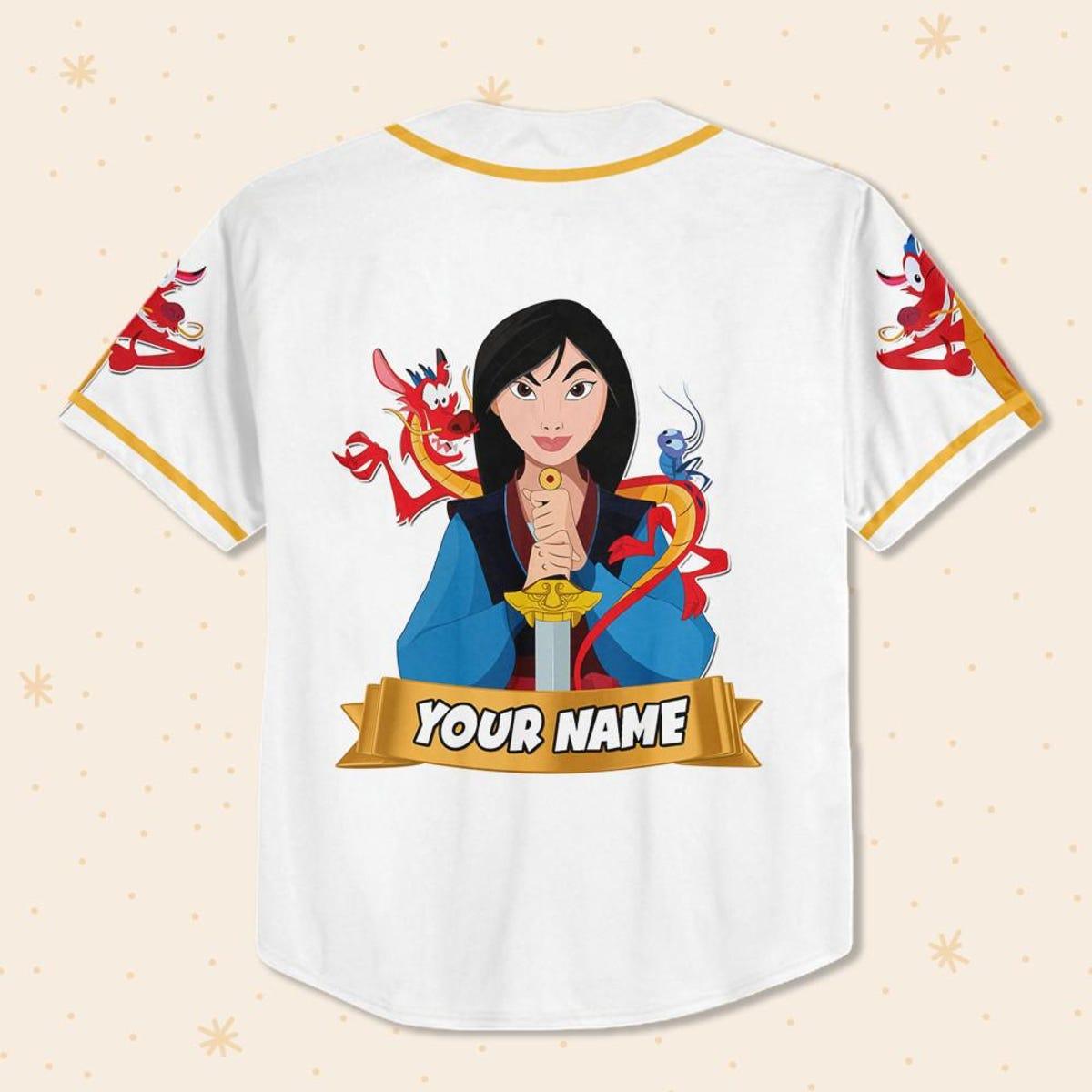 Personalize Disney Mulan Princess White Black Baseball Jersey 3