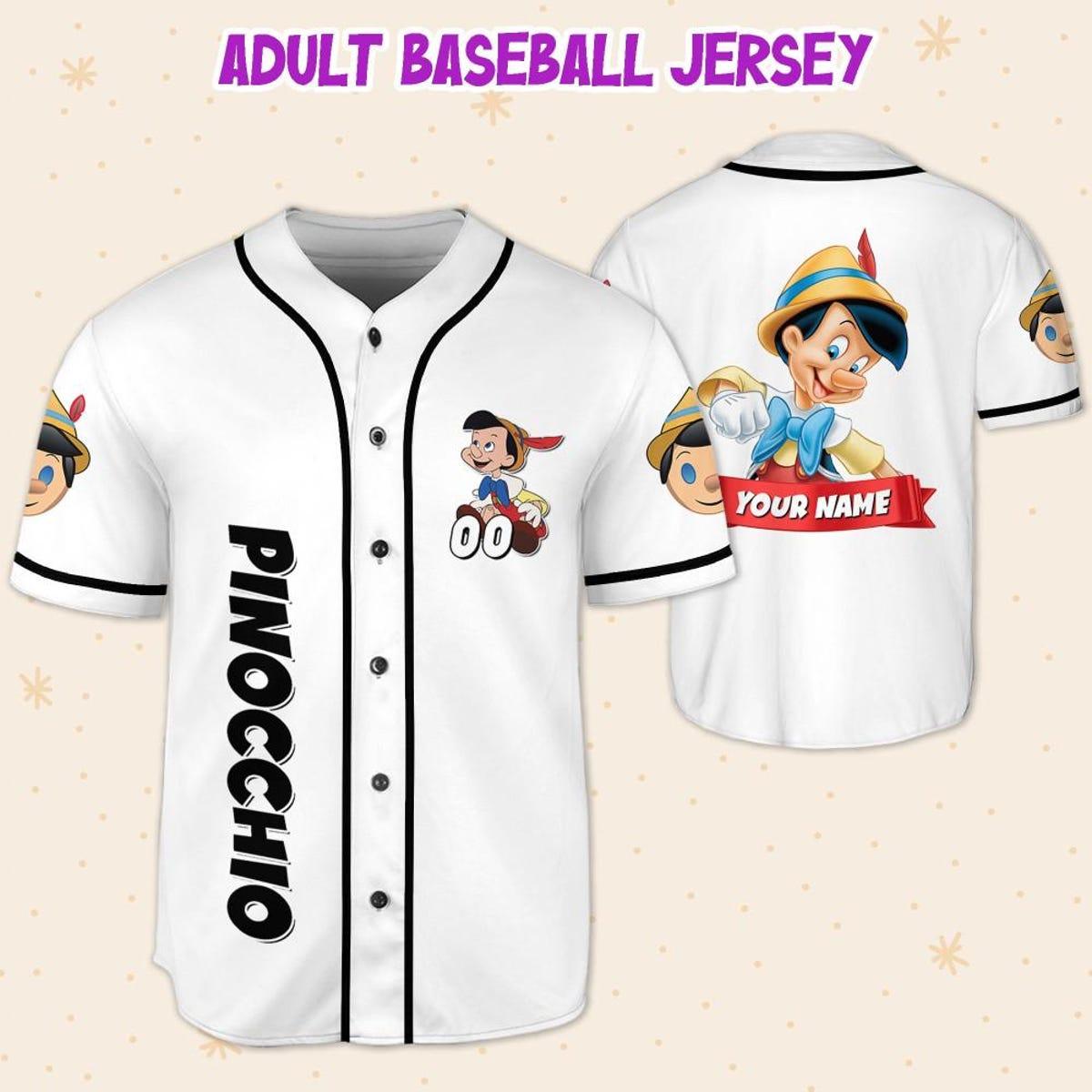 Personalize Disney Pinocchio Boy Smile White Black Baseball Jersey 5