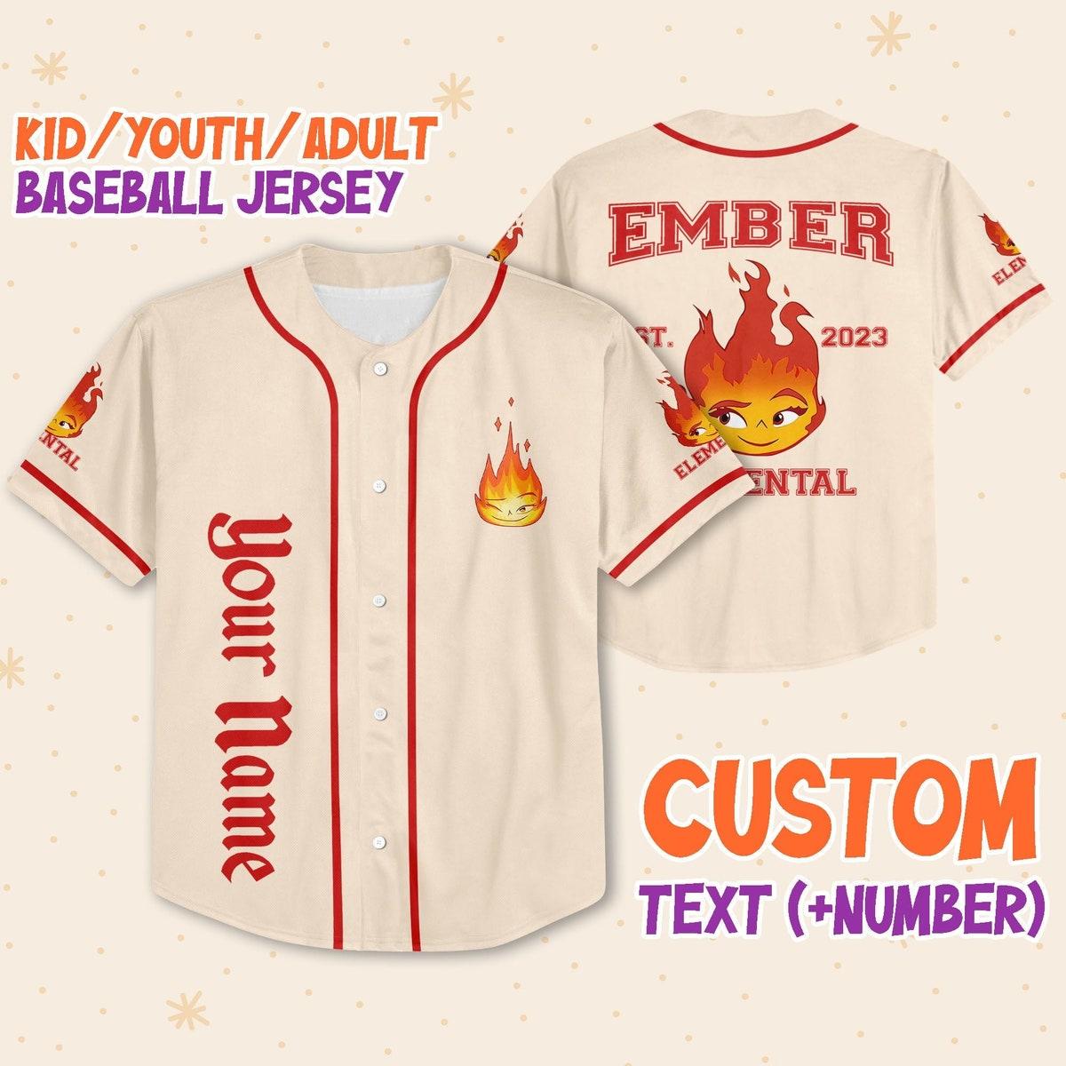 Personalize Disney Pixar Elenmental Ember Baseball Jersey 1