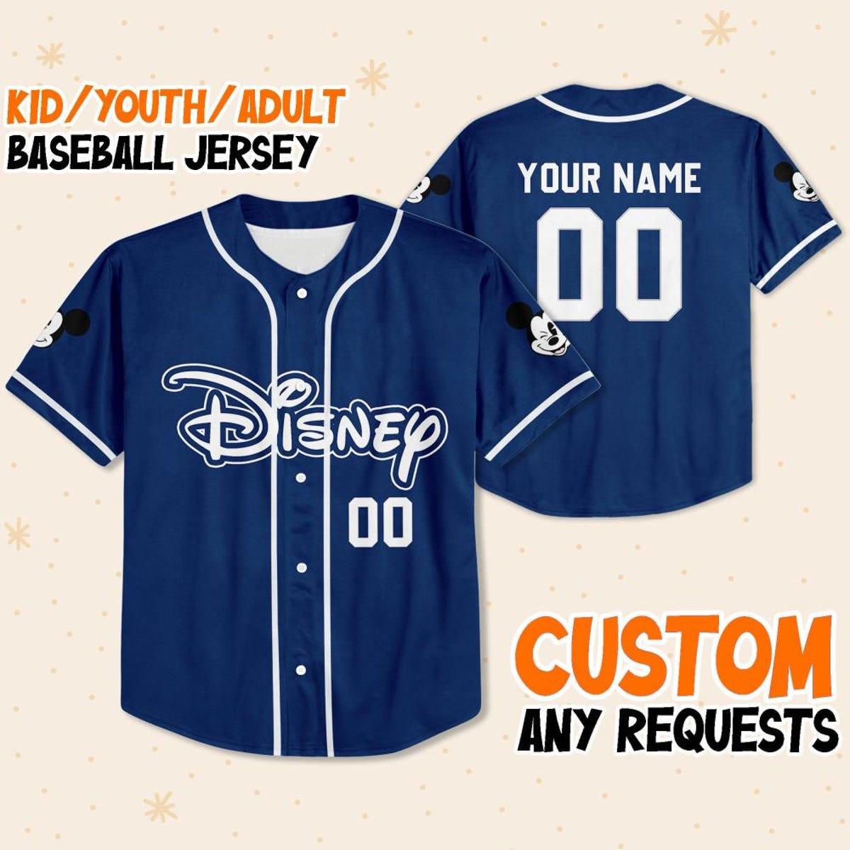 Personalize Disney Simple Awesome Blue Navy Baseball Jersey 1